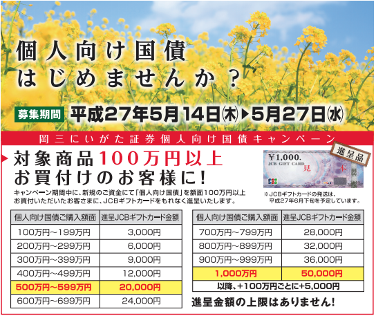 岡三新潟証券5月個人向け国債キャンペーン画面
