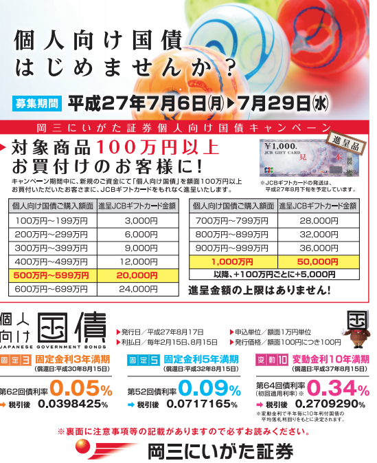 岡三新潟証券個人向け国債キャンペーン７月画面